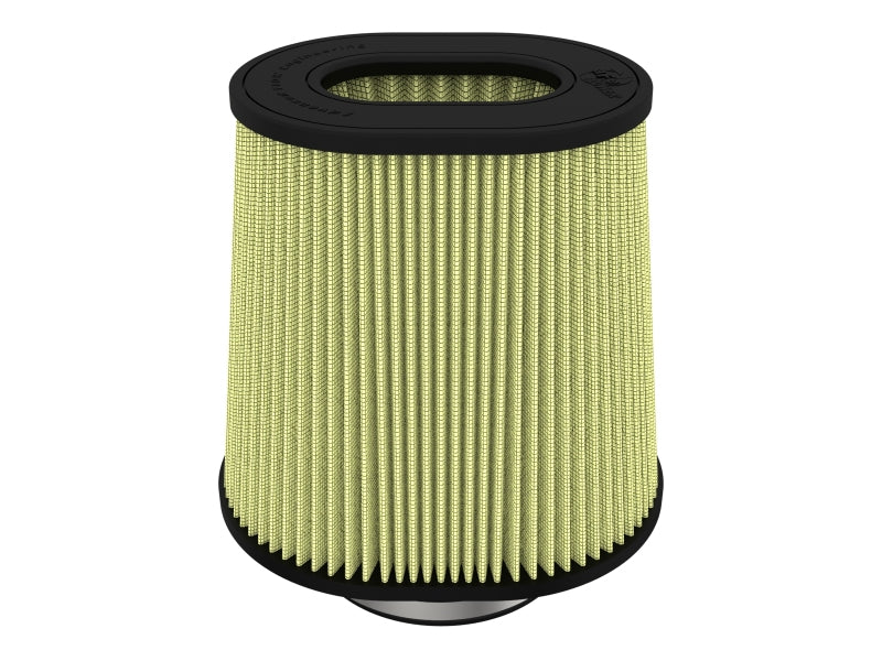 afe Magnum FORCE replacement air filter with inverted design, measuring 5.5 inches in front, 10x8 inches at base, and 9 inches high.