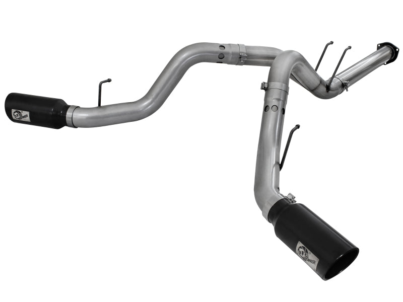 Large Bore-HD DPF-Back exhaust system for 2011-2014 Ford diesel trucks with V8 6.7L engine, featuring dual tips.