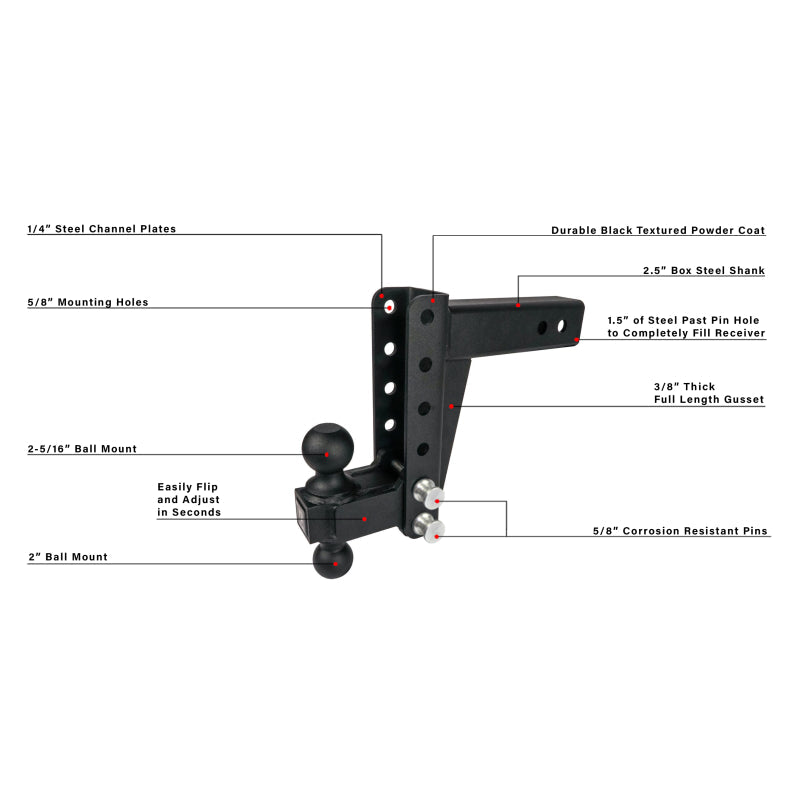 BulletProof Hitches 2.5" Medium Duty 6" Drop/Rise Hitch Model MD256