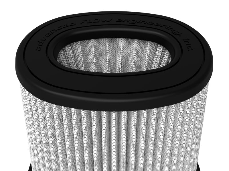 Replacement air filter for AFE Momentum Intake, featuring a cylindrical design with a black rubber top and pleated filter media.
