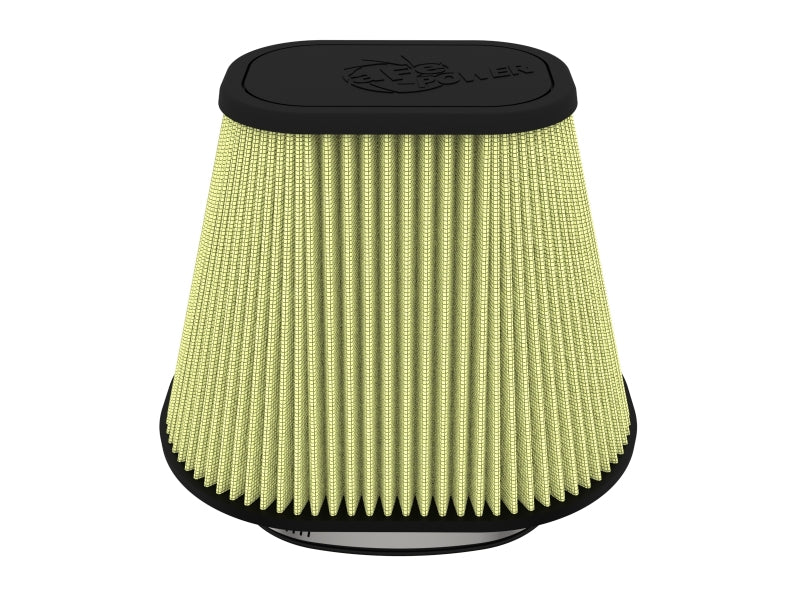 afe Track Series intake replacement air filter with a conical design, featuring a pleated filter element for enhanced airflow.