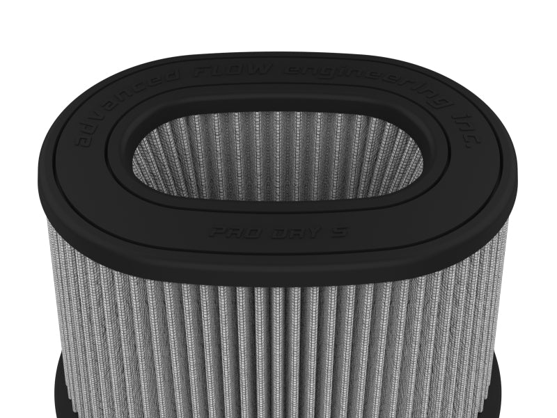 Afe Momentum replacement air filter featuring a cylindrical design with a gray mesh filter and black rubber top for optimal airflow.