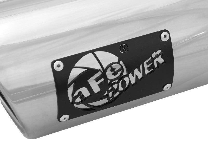aFe MACH Force-Xp universal exhaust tip with 3.5-inch inlet, 4.5-inch outlet, and 12-inch length, featuring a polished finish.