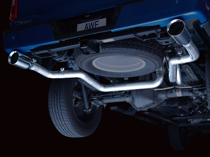 AWE Tuning 0FG 21+ Ford F150 Dual Split Rear Exhaust - 5in Chrome Silver Tips