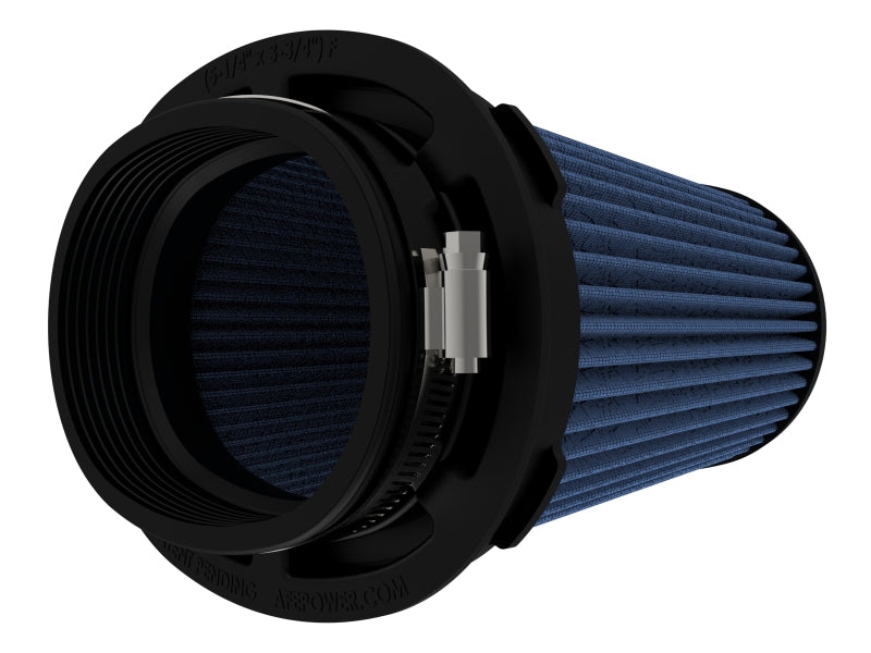afe Momentum Intake replacement air filter featuring a blue pleated design, designed for optimal airflow and performance.