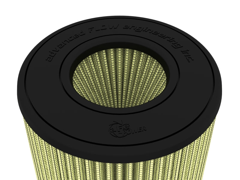 Inverted air filter with a black top and textured surface, designed for enhanced airflow and engine performance.