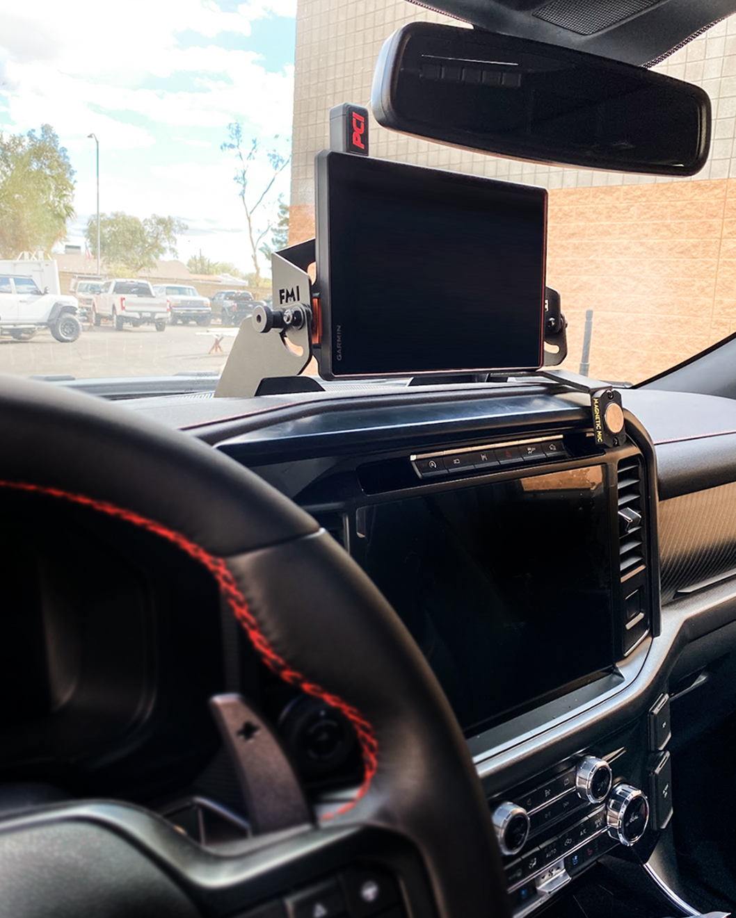 Center dash GPS mount for 2024+ Gen 3.5 Raptor, designed for Garmin TREAD XL, showcasing sleek installation in vehicle.