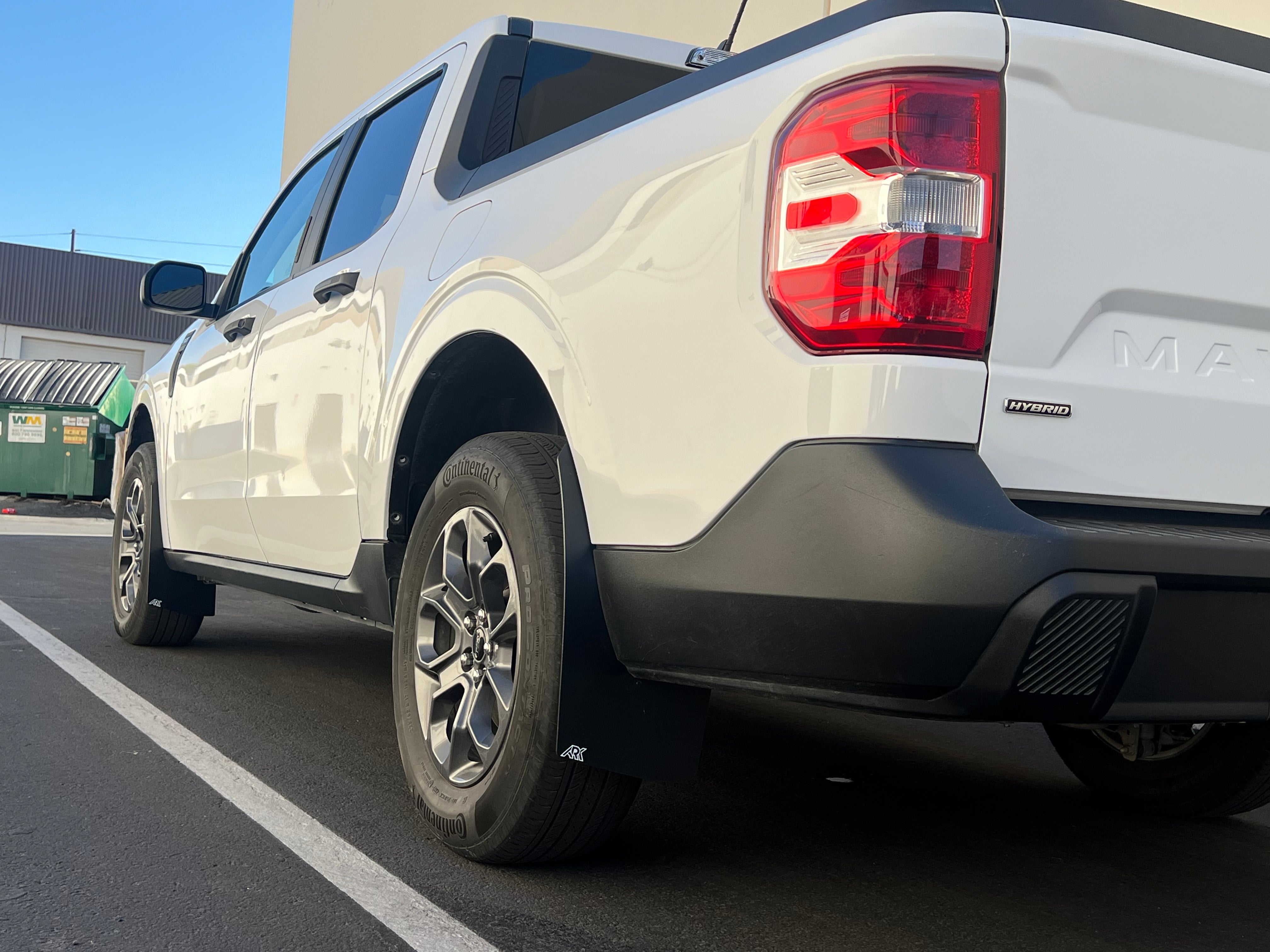 2022+ Ford Maverick with mud flaps installed, showcasing its rugged design and enhanced protection against mud and debris.