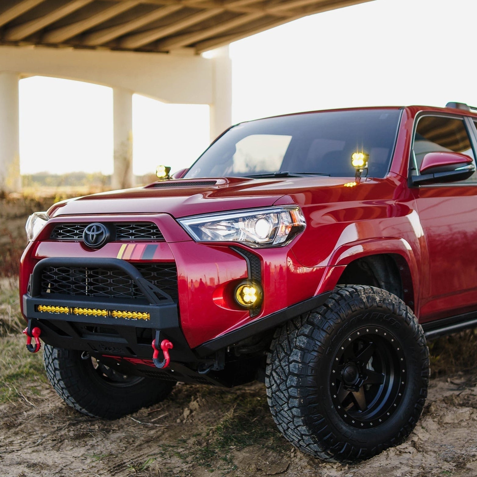 High clearance Lo Pro bumper for 2014-2024 4Runner, featuring off-road lights and rugged design for enhanced performance.