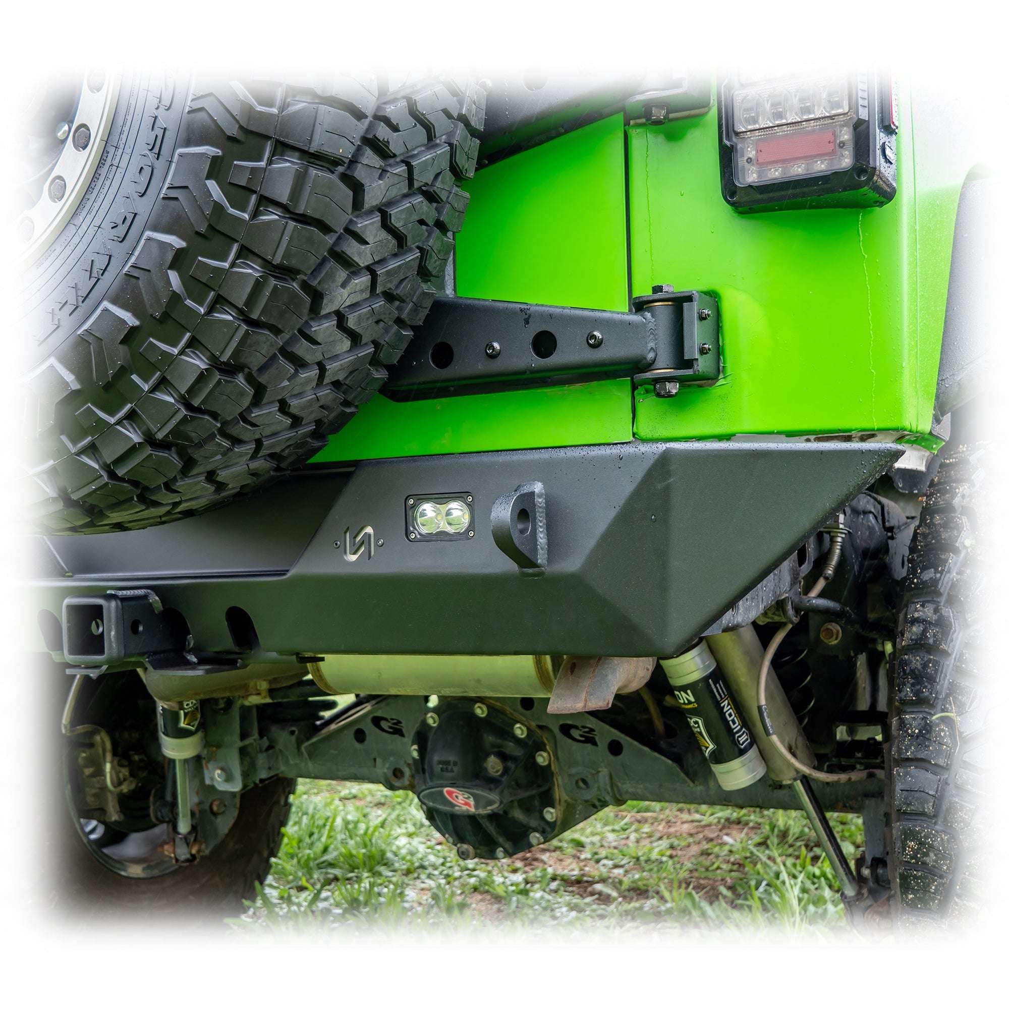 Angled Rear Bumper with LED Pod Lights and Hitch Receiver for Jeep Wrangler JK