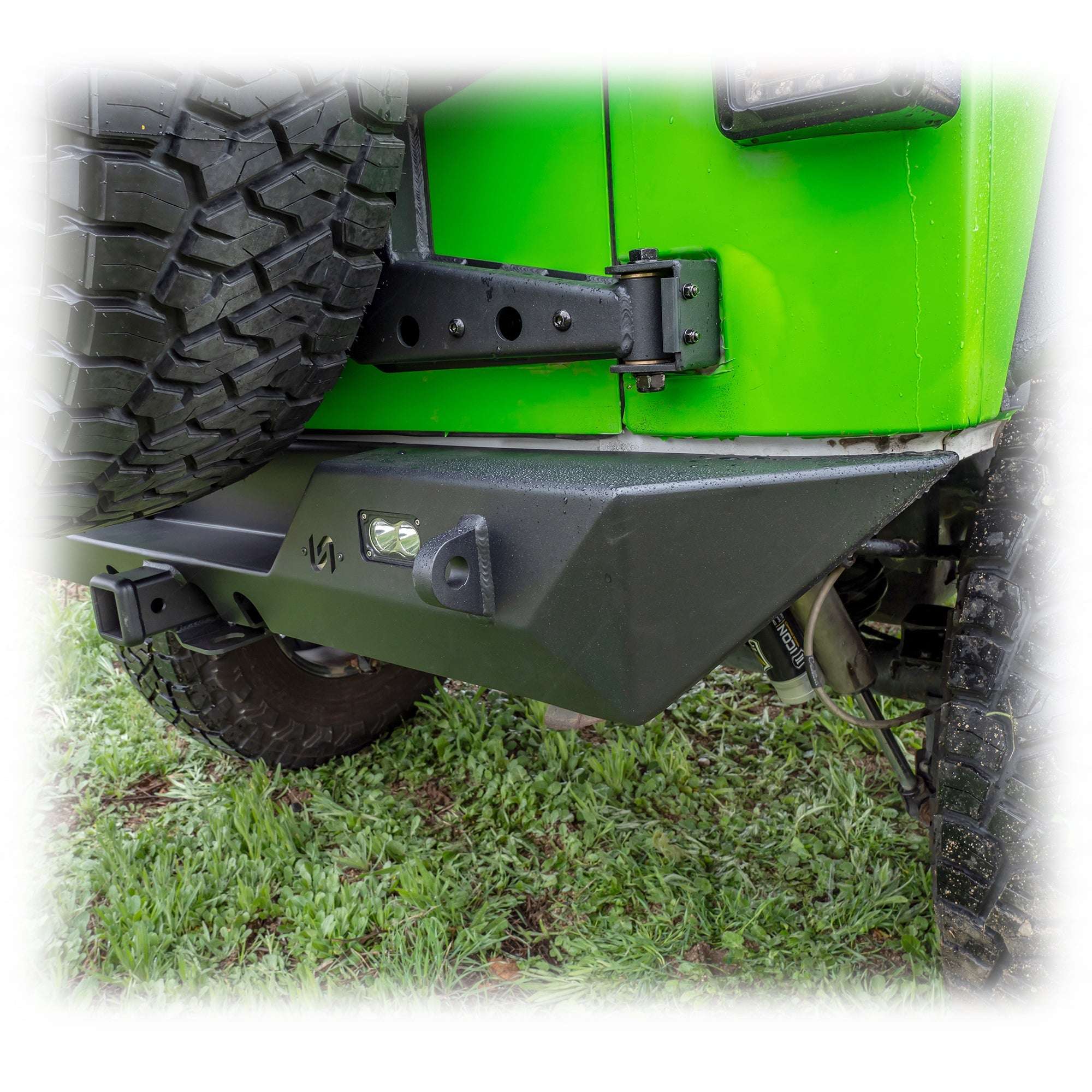 Angled Rear Bumper with LED Pod Lights and Hitch Receiver for Jeep Wrangler JK