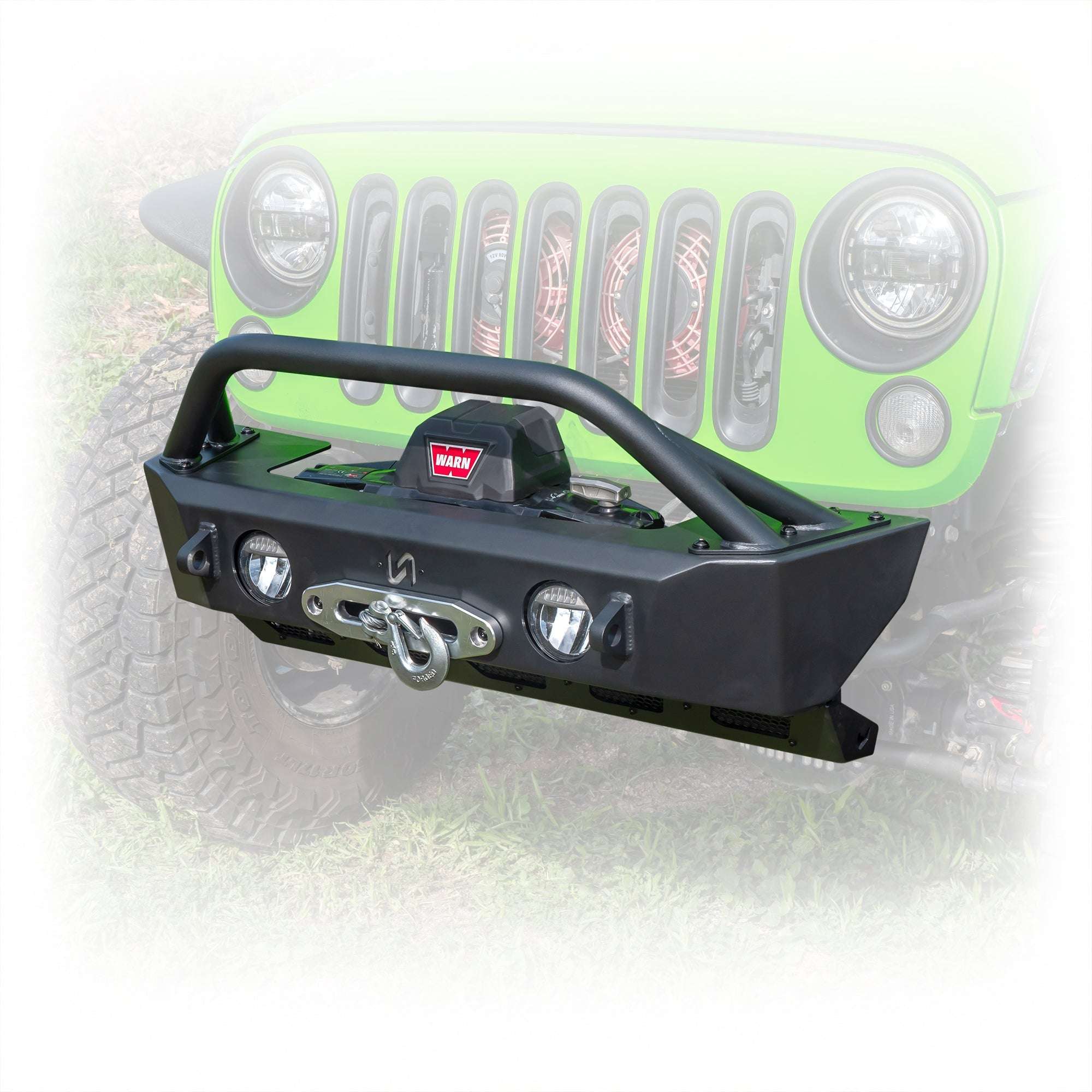 Front Bumper with Skid Plate and Recessed Winch Mount for Jeep Wrangler JK, JL, and Gladiator JT