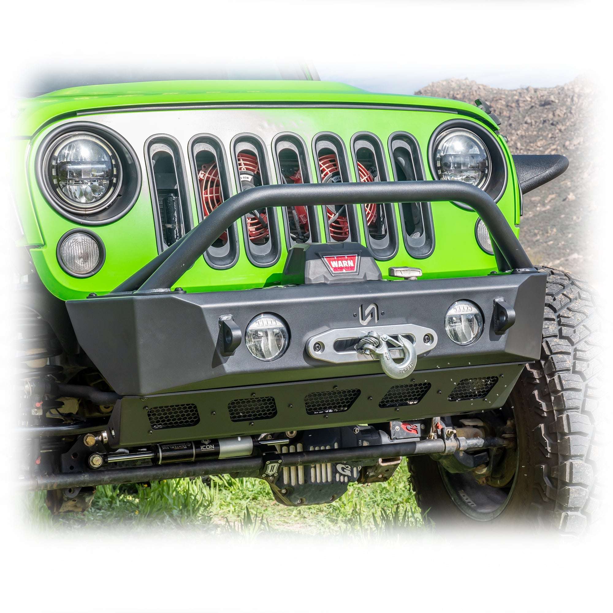 Front Bumper with Skid Plate and Recessed Winch Mount for Jeep Wrangler JK, JL, and Gladiator JT