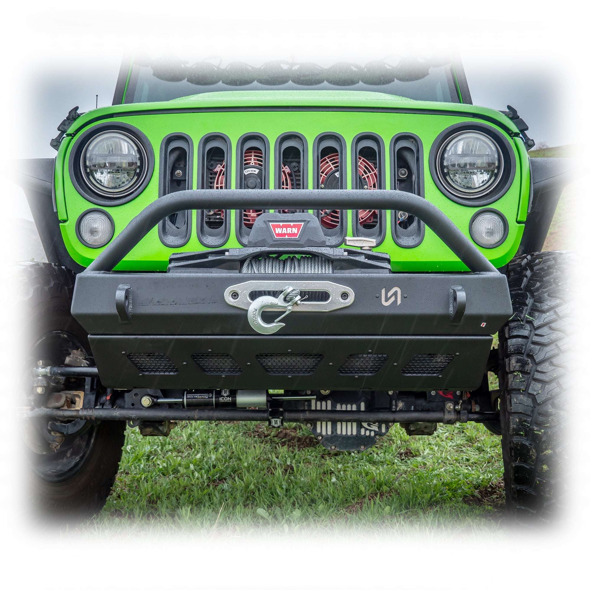 Front Bumper with Welded Bull Bar and Skid Plate for Jeep Wrangler JK, JL, and Gladiator JT