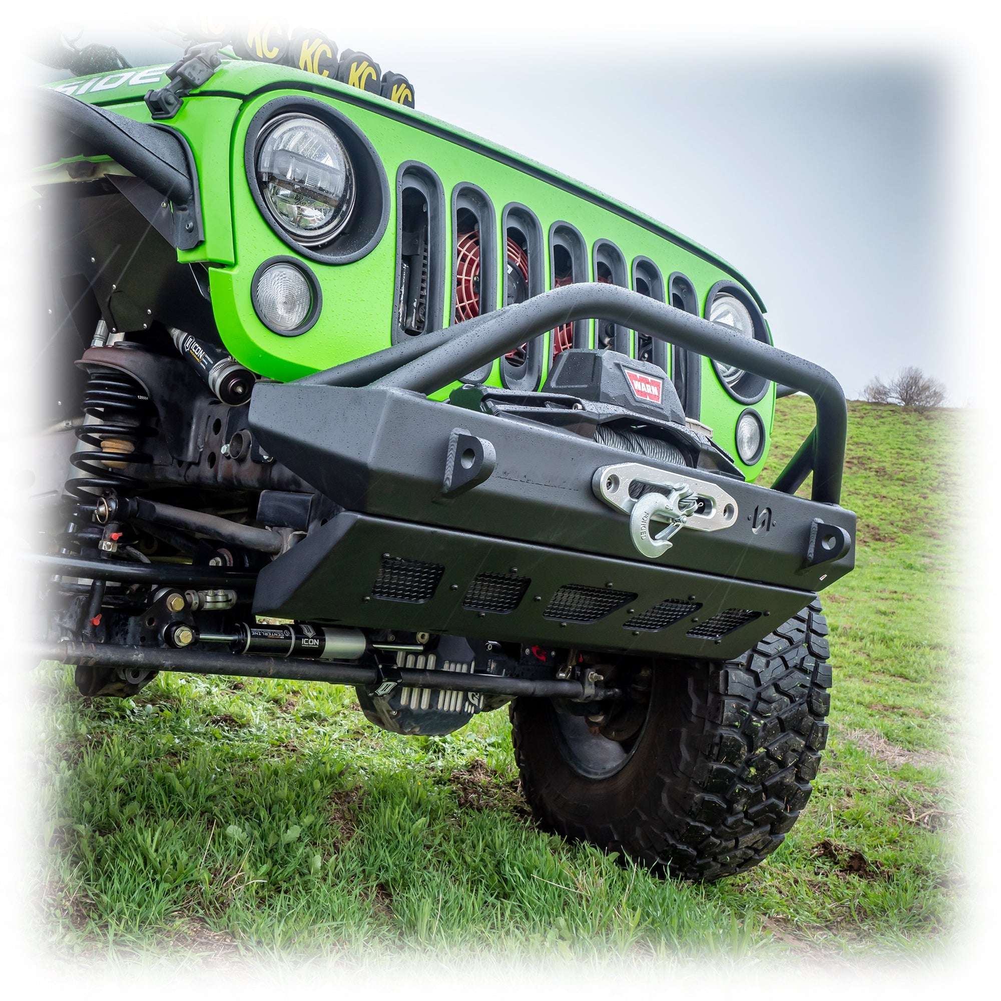 Front Bumper with Welded Bull Bar and Skid Plate for Jeep Wrangler JK, JL, and Gladiator JT