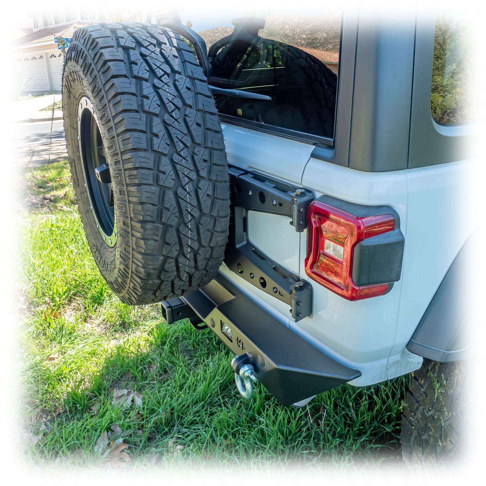 Minimalist Rear Bumper with LED Pod Lights and Hitch Receiver for Jeep Wrangler JL
