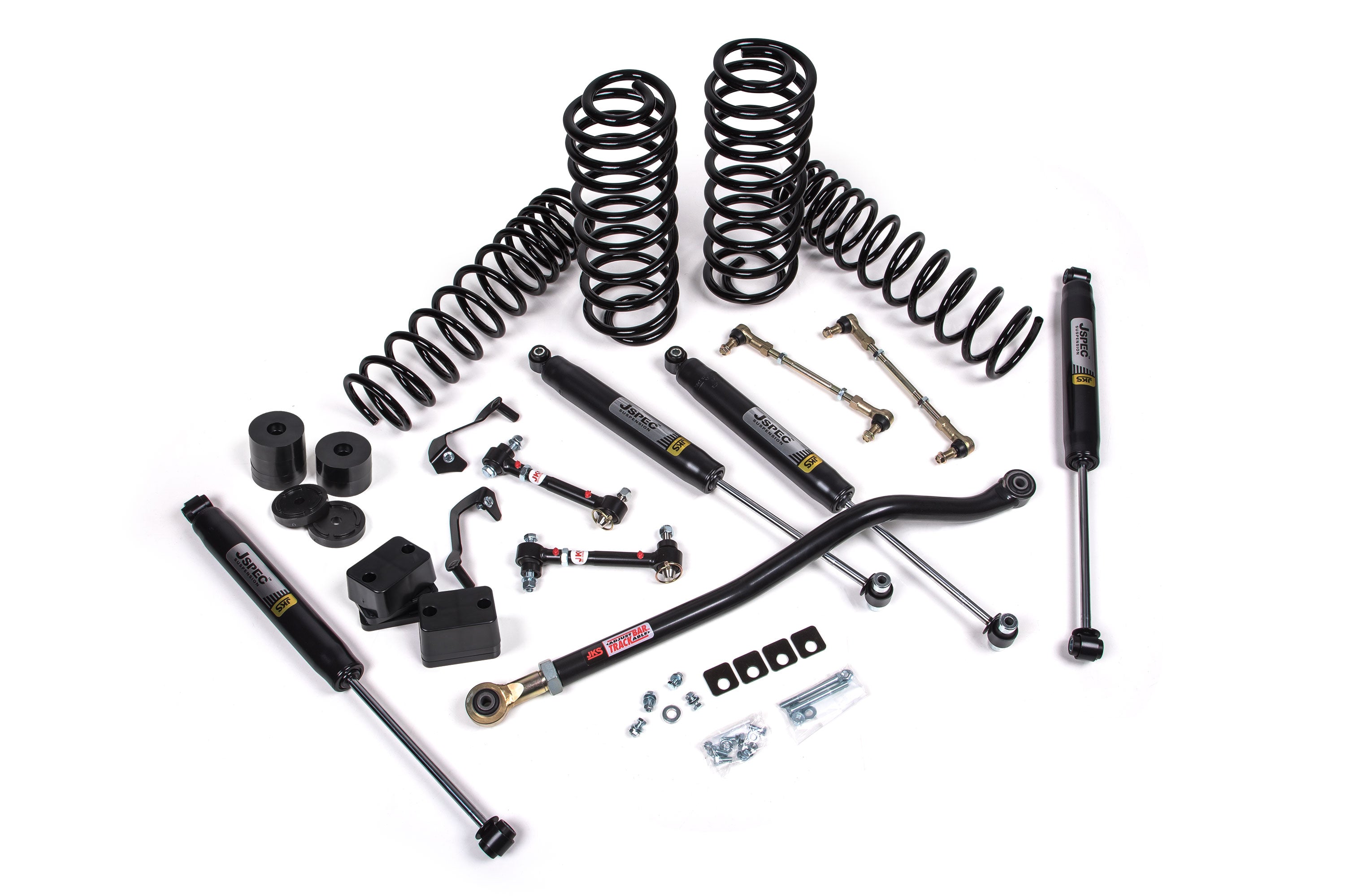 2-inch lift kit components for Wrangler 4xe (JL) 4-Door, including shocks, springs, and control arms for enhanced off-road performance.