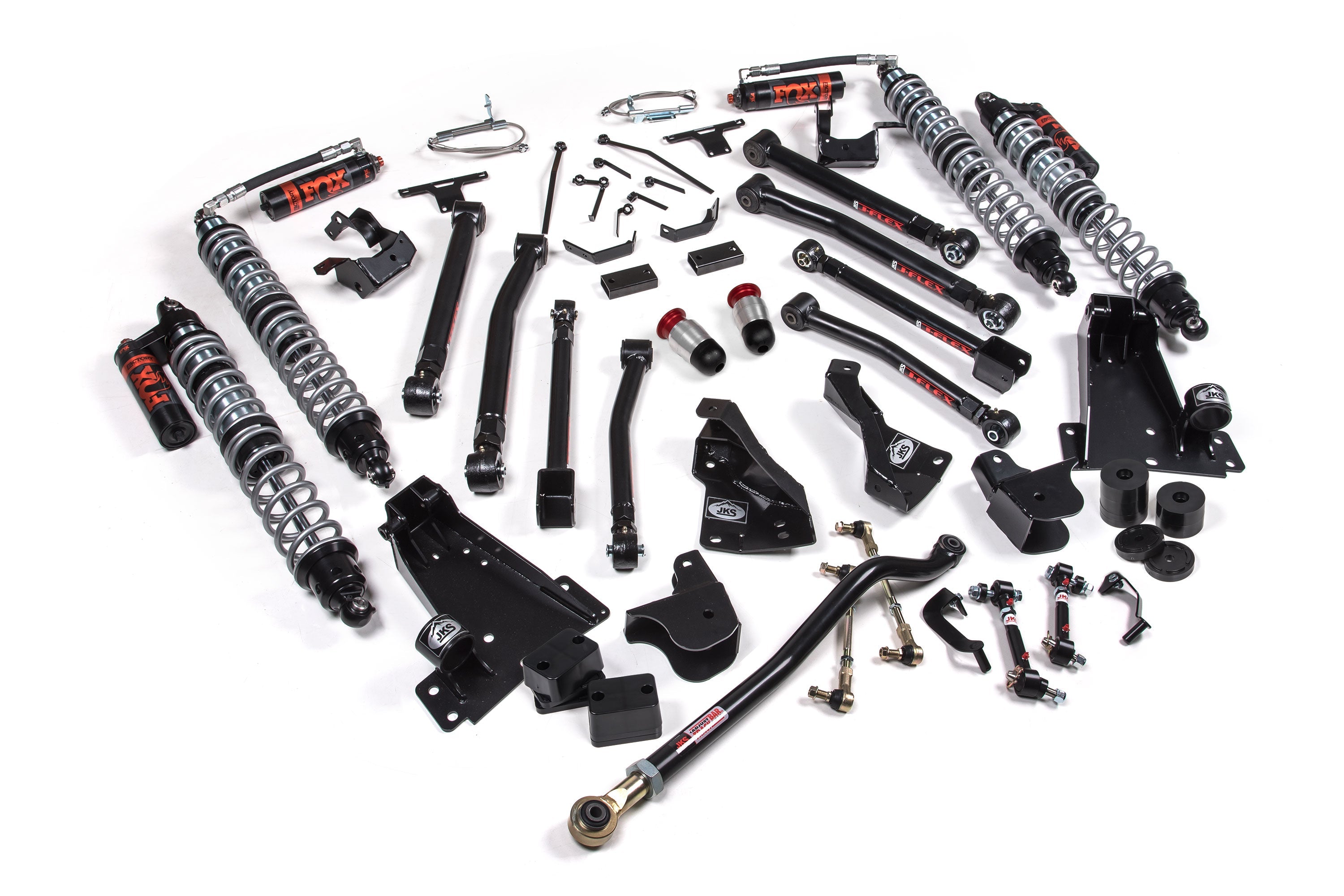 3.5-inch lift kit components for Wrangler JL by J-Max, including shocks, control arms, and installation hardware.