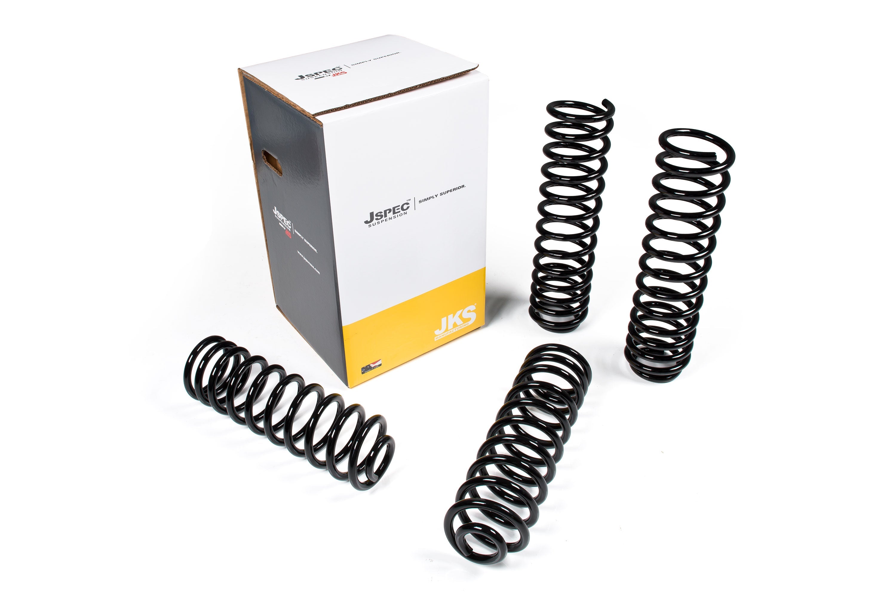 1.5-inch lift coil spring set for Wrangler JL 4-Door, featuring four black coil springs and branded packaging.