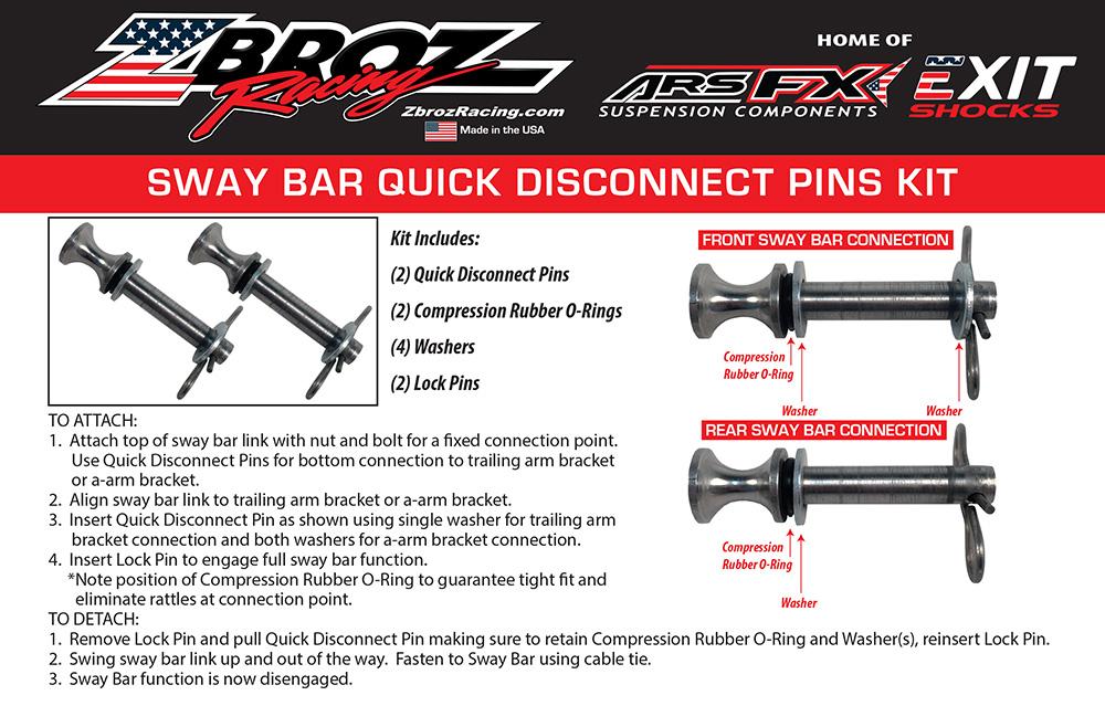 Polaris RZR XP 1000 Sway Bar Quick Disconnect Pull Pins (2017-2022) by Zbroz