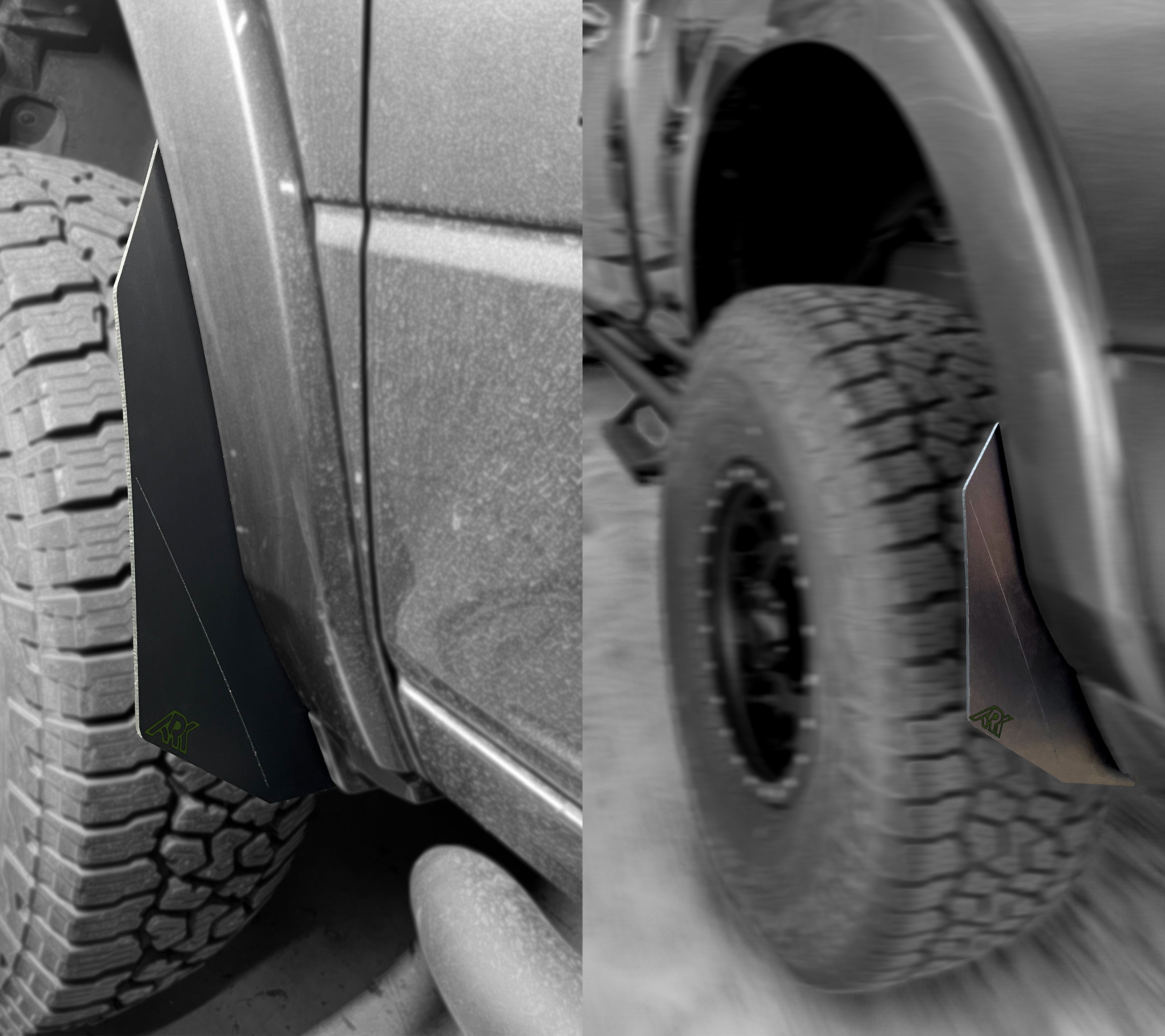TriXpoly Micro Splash Guards for 2009-2024 Dodge RAM, designed for durability and protection against mud and debris.