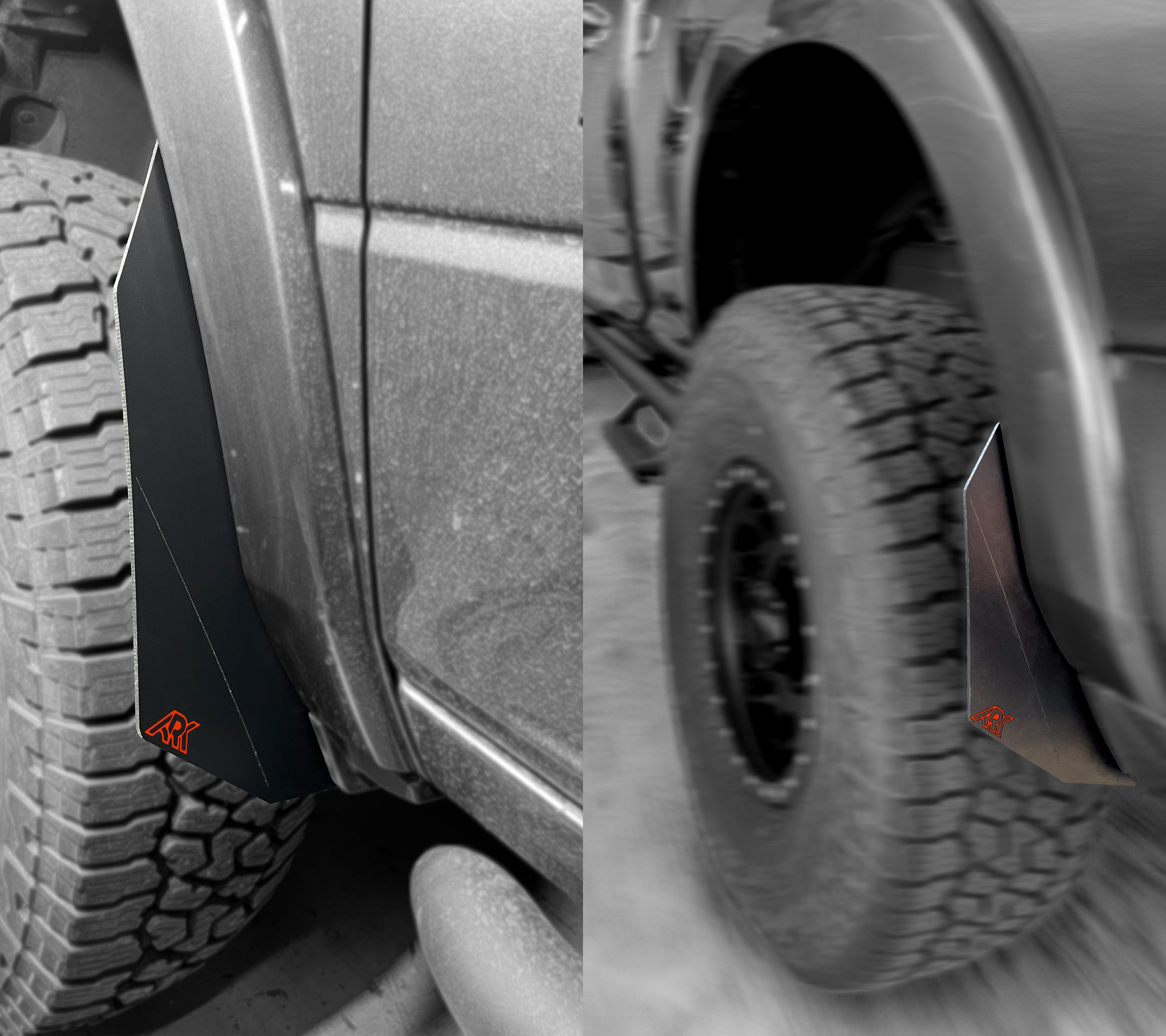 Durable TriXpoly Micro Splash Guards for 2009-2024 Dodge RAM, designed to protect against mud and debris.