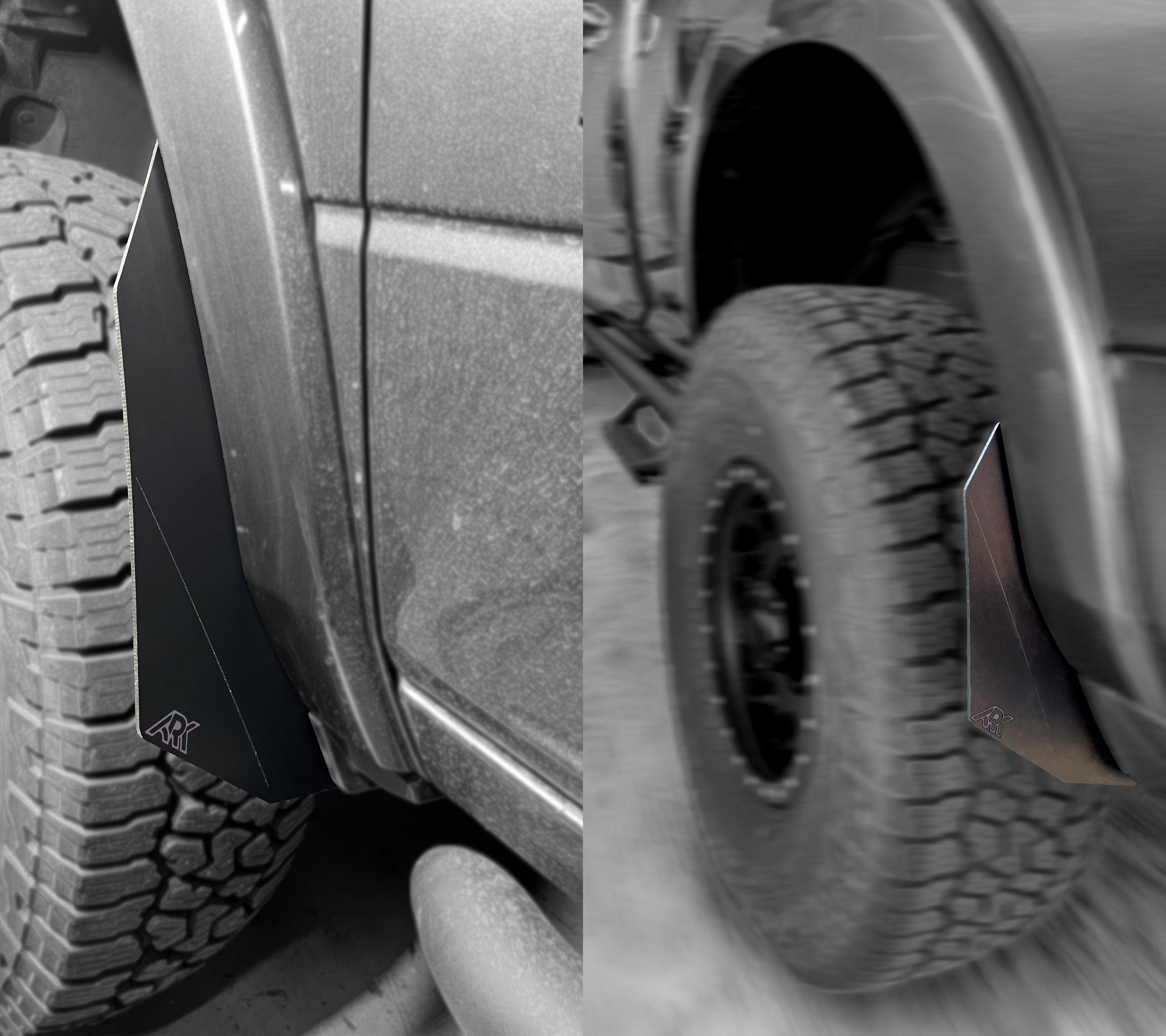 Dodge RAM TriXpoly Micro Splash Guards for 2009-2024 models, showcasing durable protection for offroad tires.