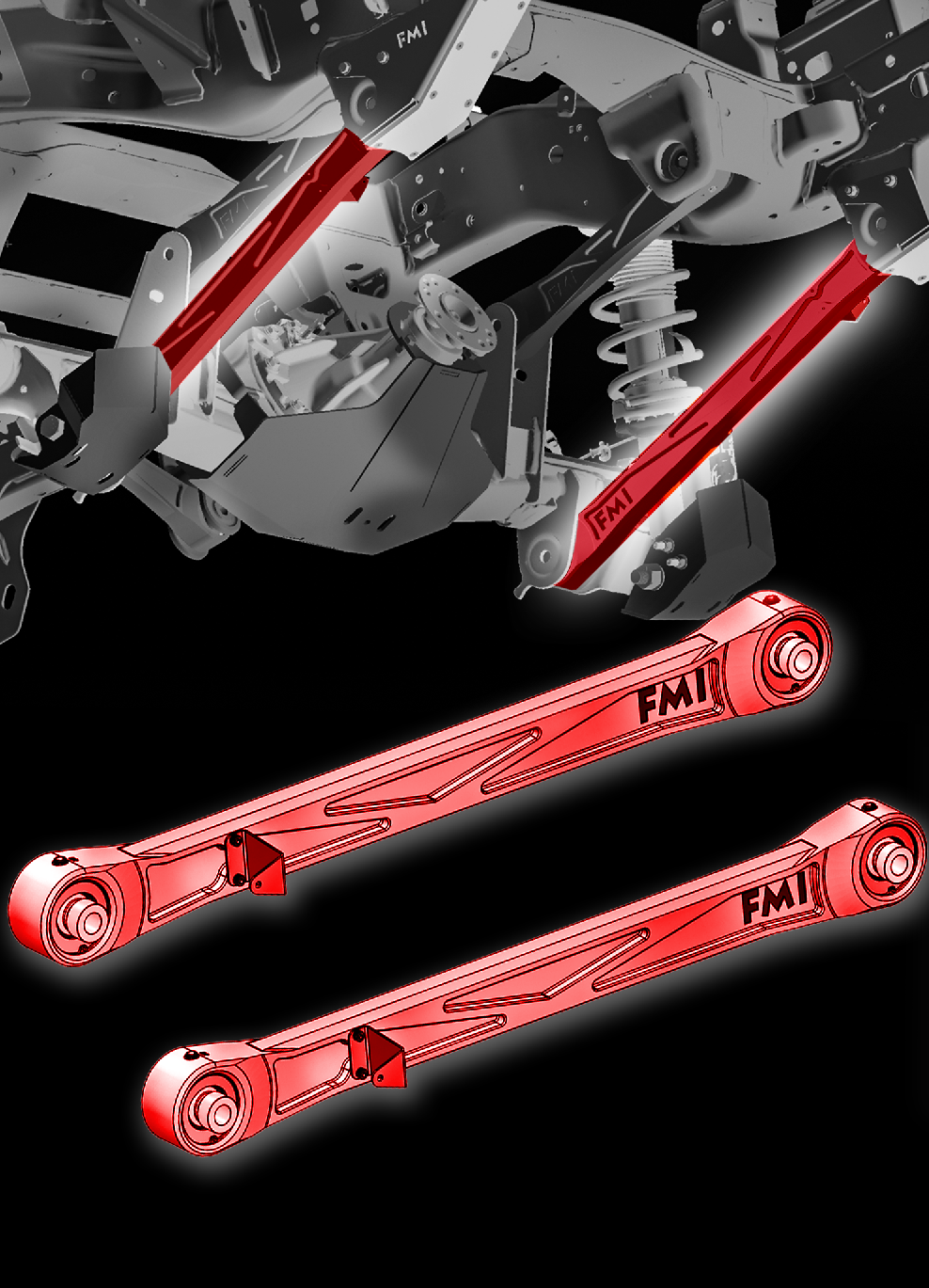 2024 Ranger Raptor rear lower billet aluminum suspension arms with Ultra-Flex joints for enhanced offroad performance.