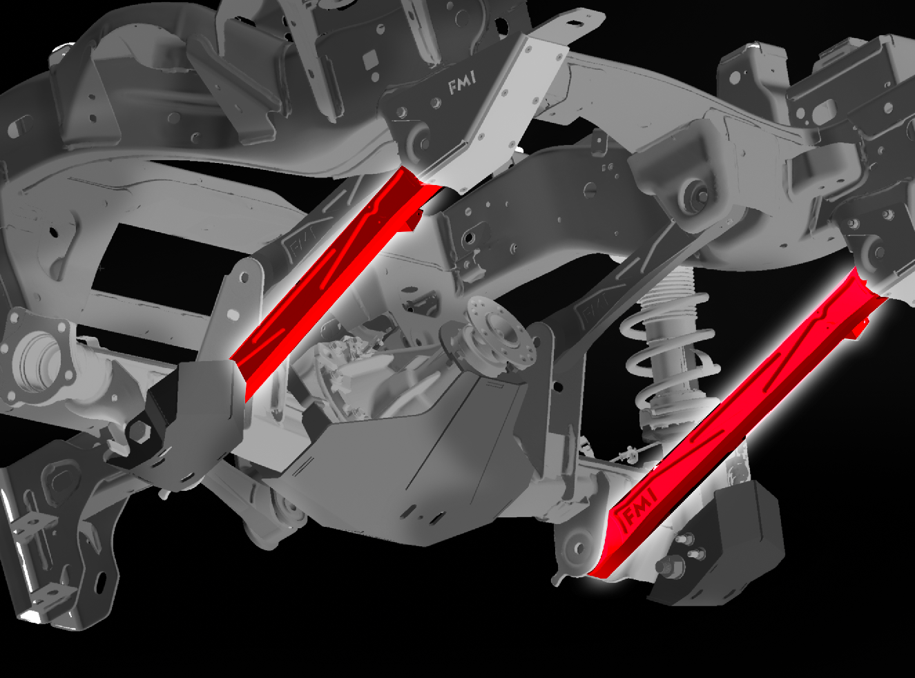 2024 Ranger Raptor rear lower billet aluminum suspension arms with Ultra-Flex joints, showcasing durability and performance.