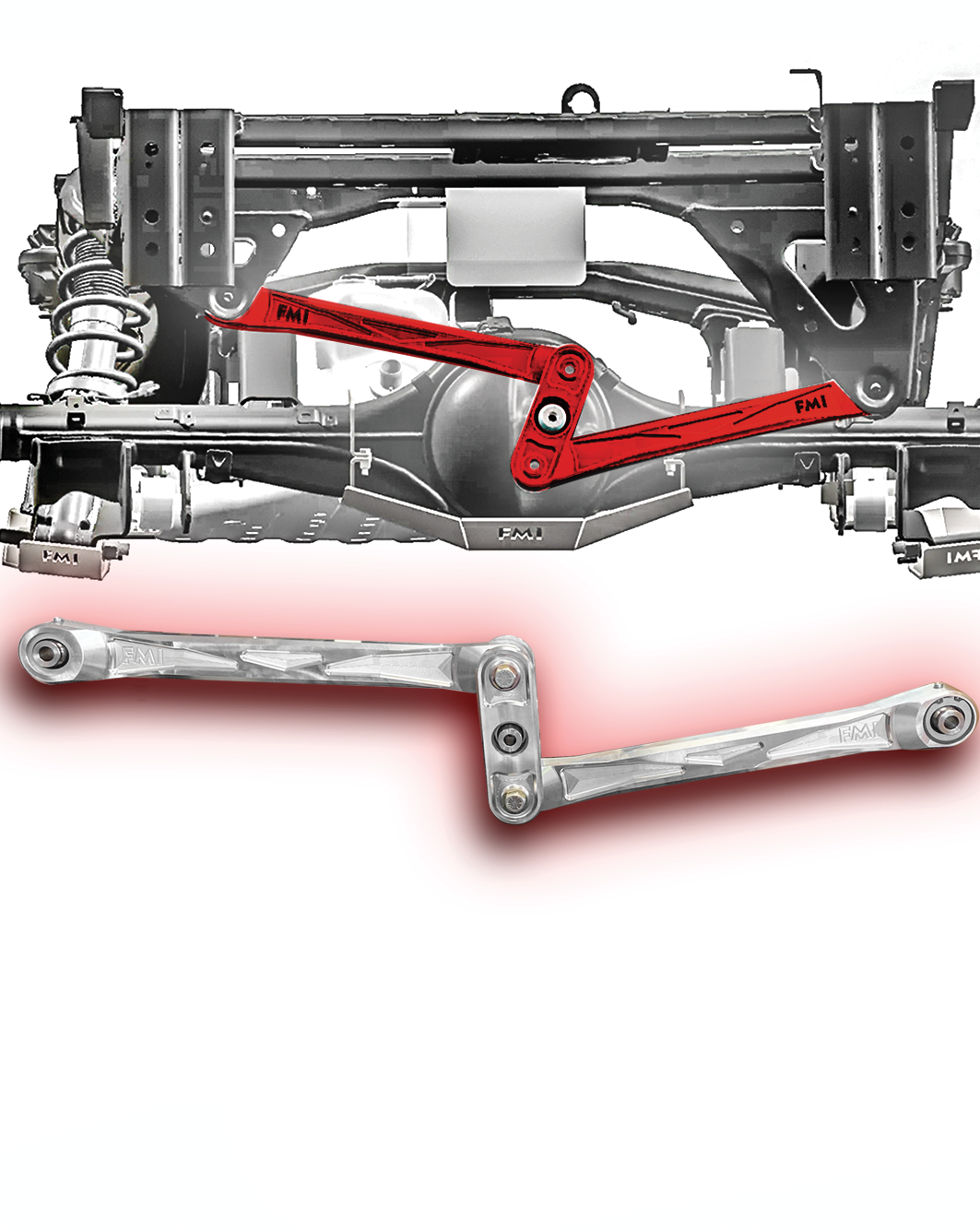 2024 Ranger Raptor billet aluminum rear Watts link kit showcasing precision engineering for enhanced offroad performance.