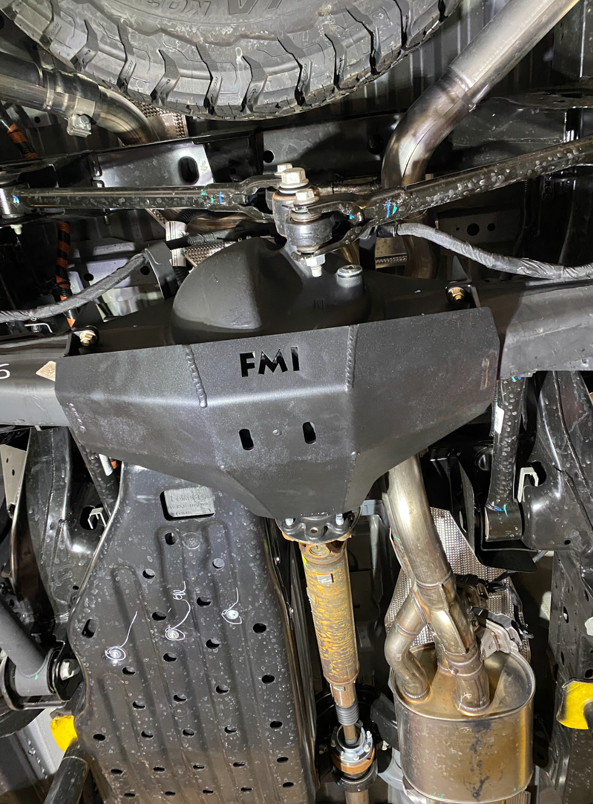 2024 Ranger Raptor rear differential skid plate installed, showcasing durable protection for offroad adventures.