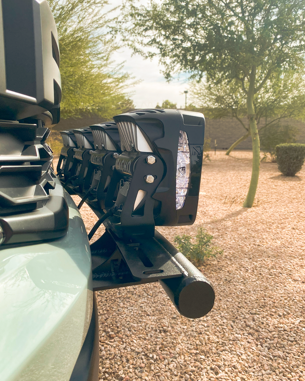2024 Ranger Raptor Front Light Mount Kit for stock bumper, designed to accommodate various light types.