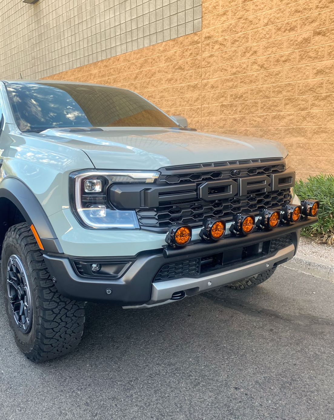 2024 Ranger Raptor Front Light Mount Kit for stock bumper, designed to accommodate various light types.