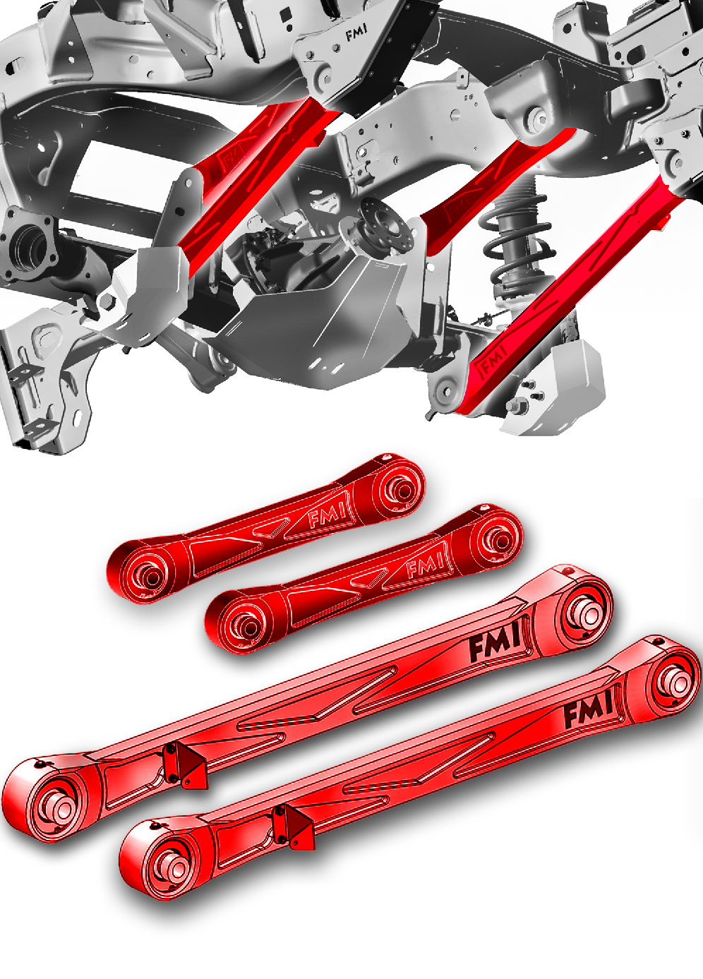2024 Ranger Raptor rear suspension kit featuring billet aluminum arms and Ultra-Flex joints for enhanced offroad performance.