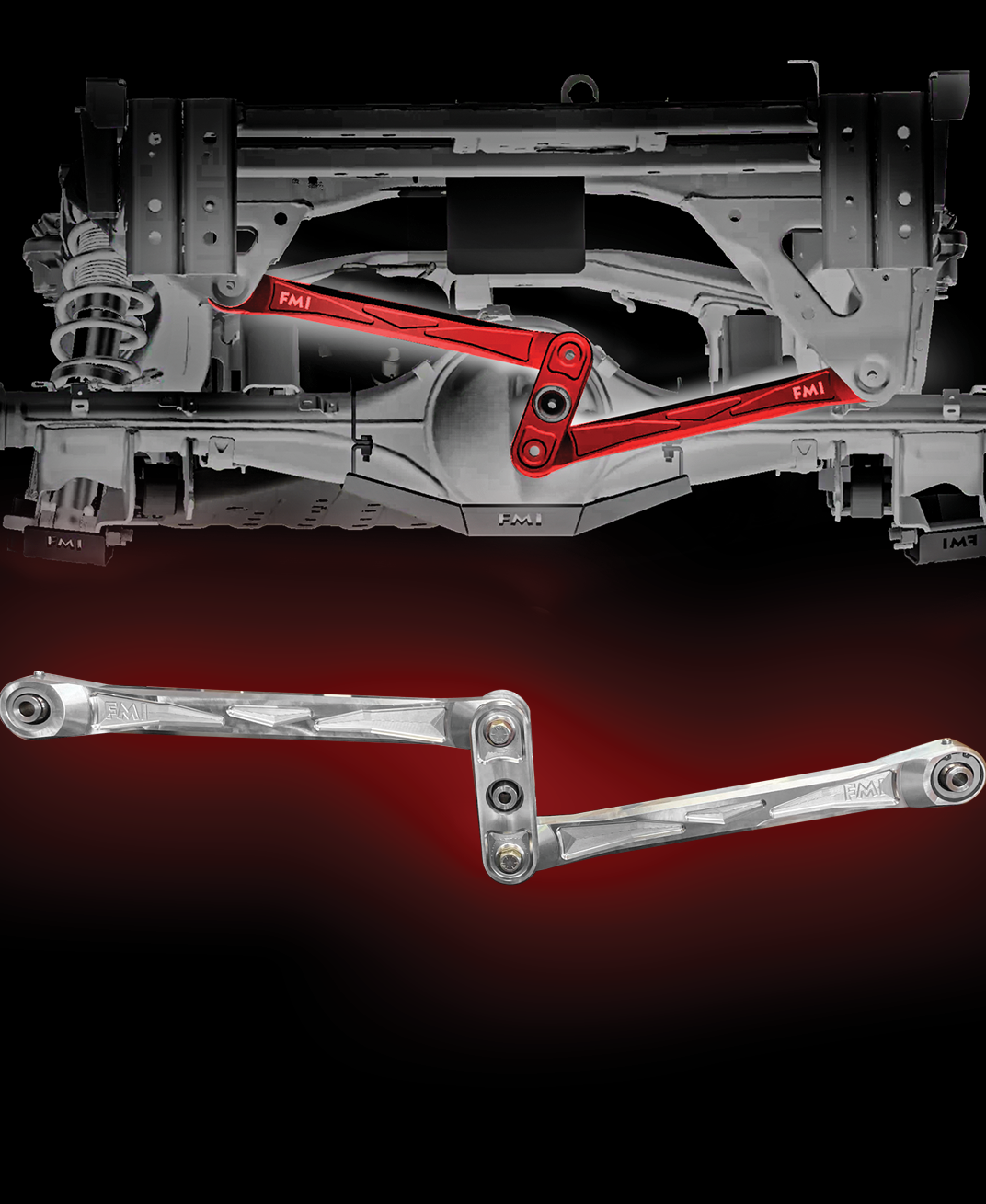2024 Ranger Raptor billet aluminum rear Watts link kit showcasing precision engineering and durable construction for enhanced performance.