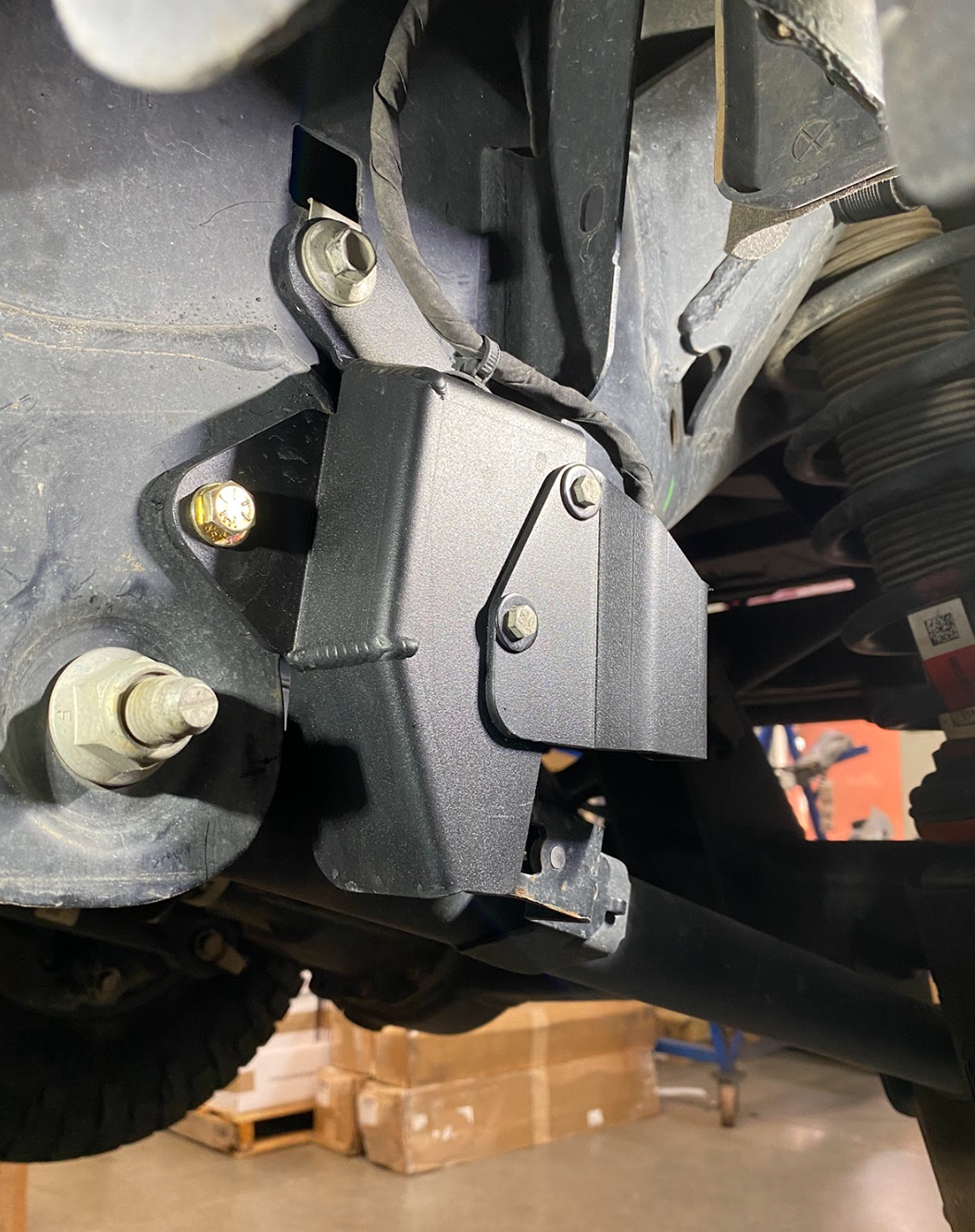 Rear suspension travel sensor wire protector for 2024+ Ranger Raptor, designed for enhanced durability and protection.