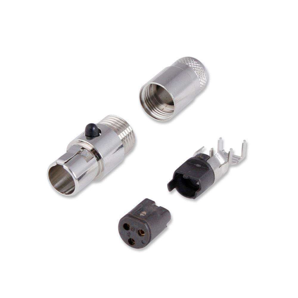 3-Pin Female Mini XLR Connector TA3FL disassembled, showcasing metal housing and internal components for audio connections.