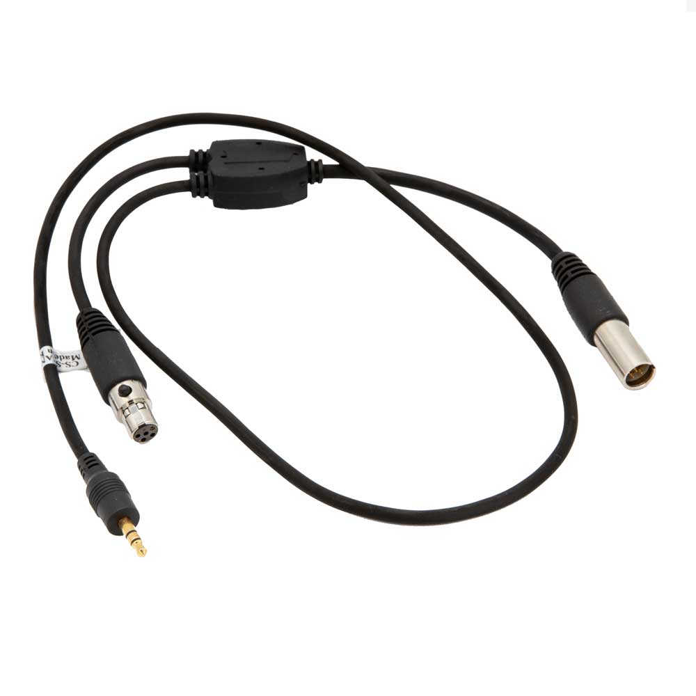 Adapter cable for connecting a scanner to a 5-pin car harness headset or intercom system.