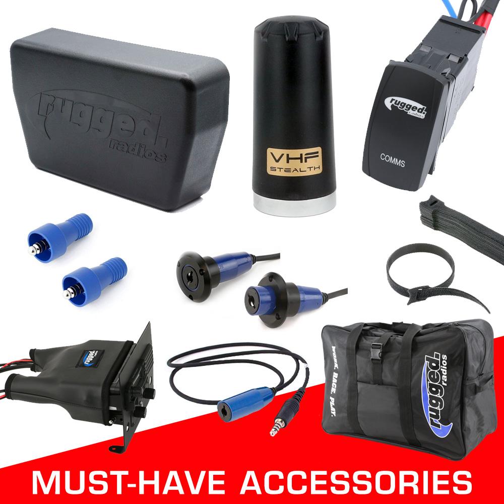 Alpha Accessory Pack for Rugged UTV SXS intercom systems, including extension cables and essential communication components.