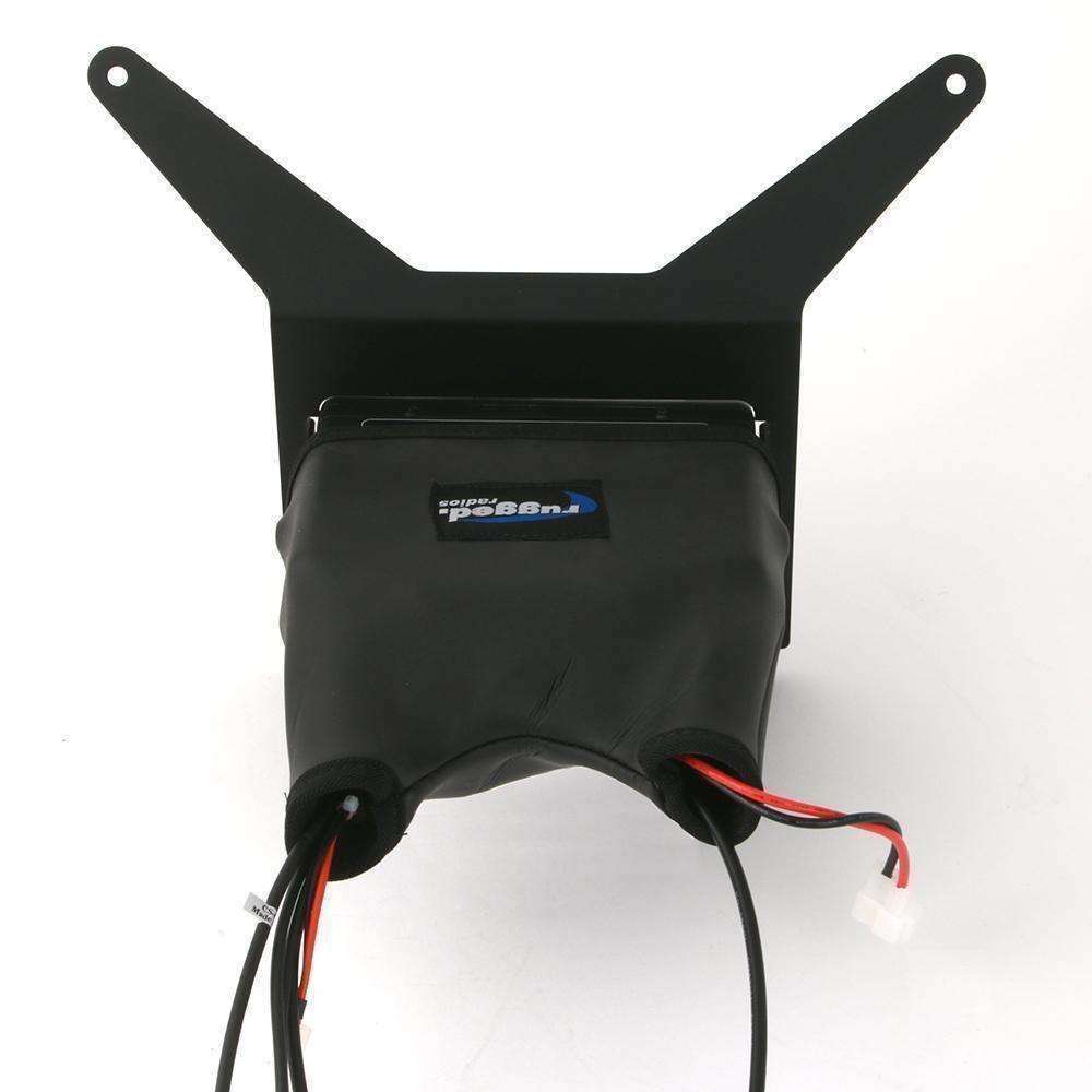 Baja Boot Offroad mobile radio and intercom weather guard protection with a black protective cover and mounting bracket.
