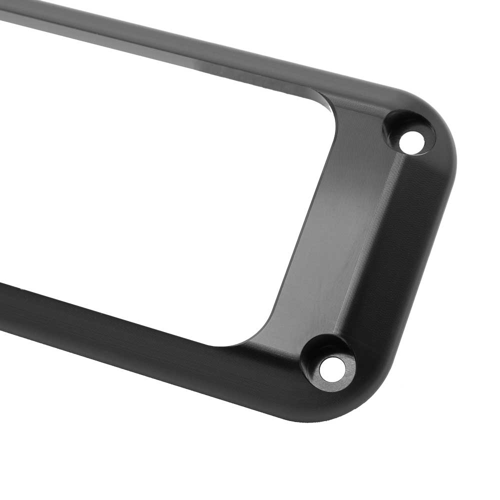 Billet dress up bezel for RDM-DB radio mount insert, featuring a sleek design and precise cutouts for easy installation.