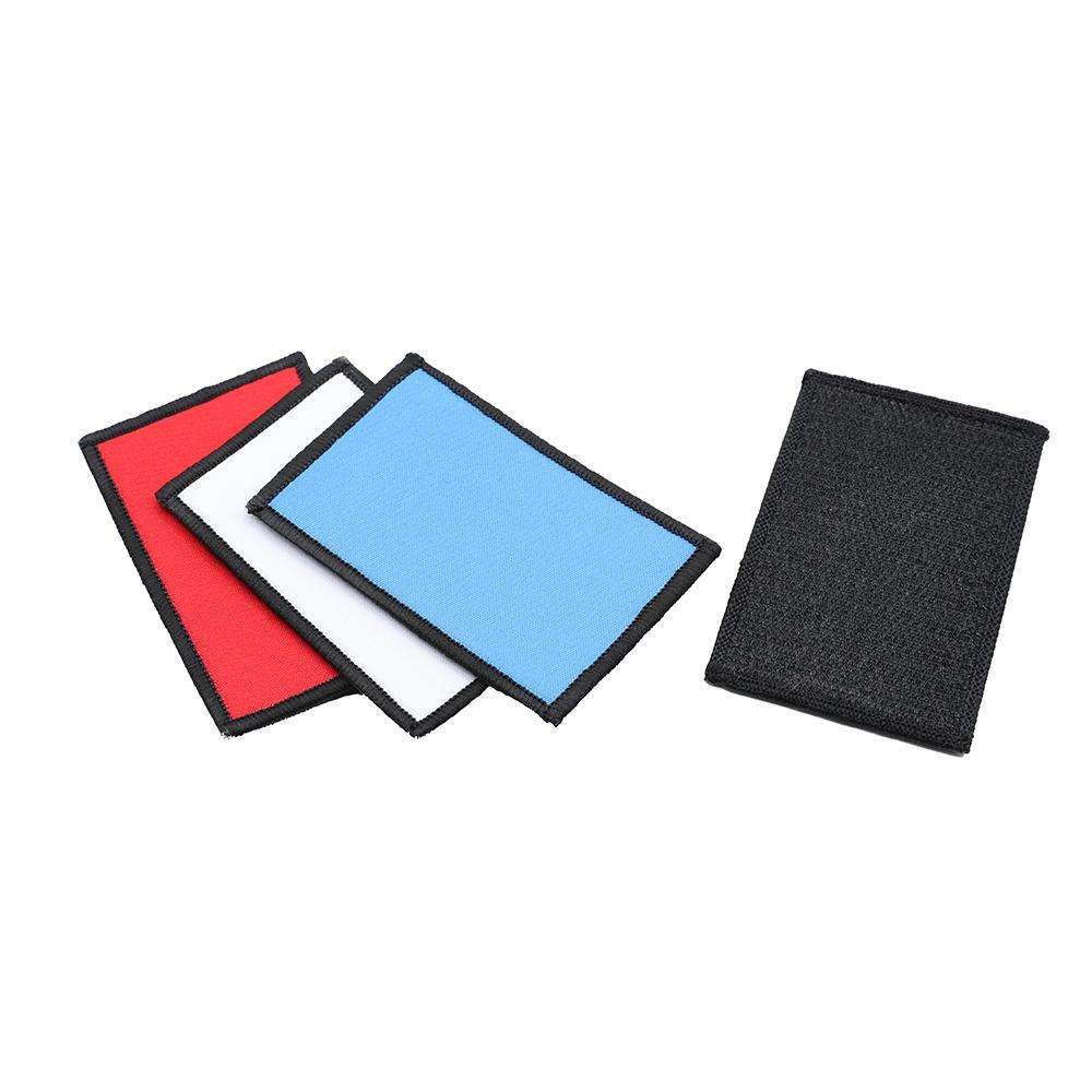 Blank morale patch kit featuring red, white, blue, and pink patches with black borders for customization.