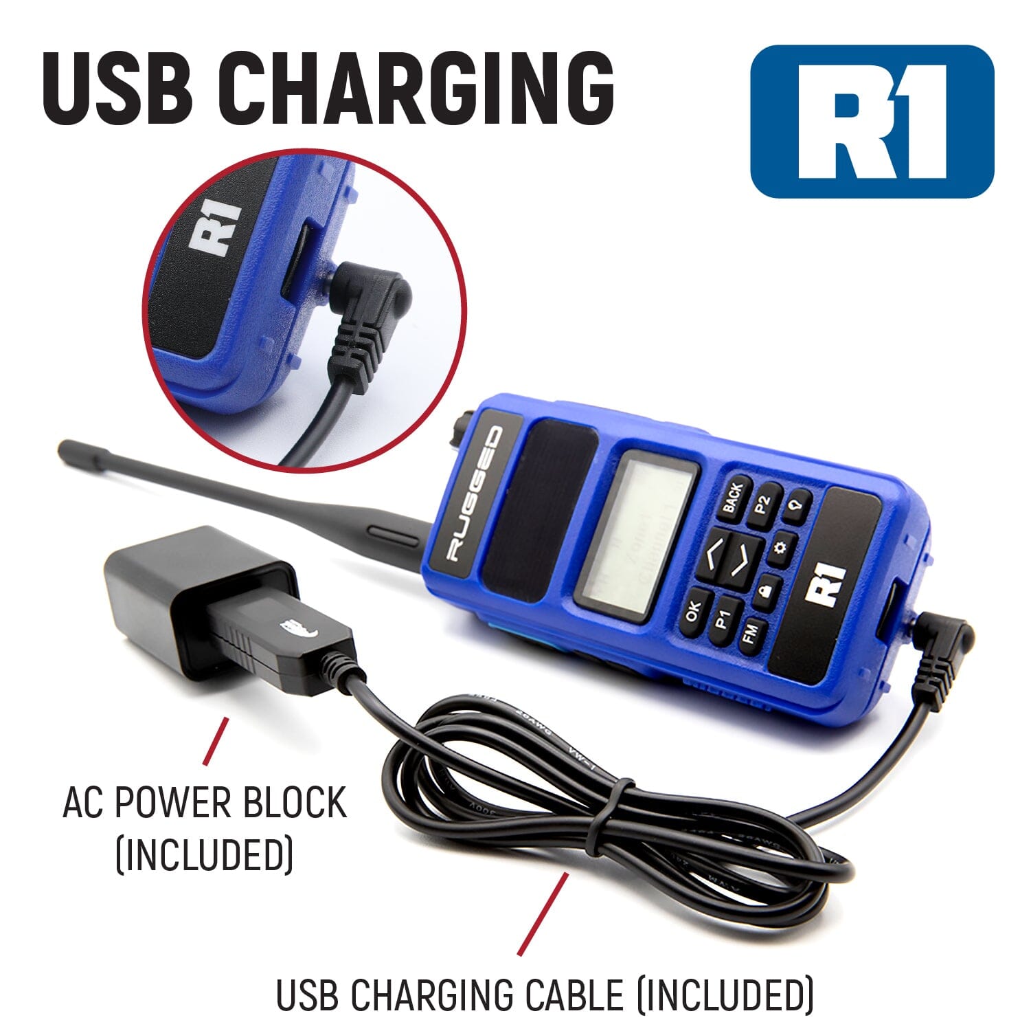 BUNDLE - Rugged R1 - Business Band Two Way Handheld Radio - with Hand Mic