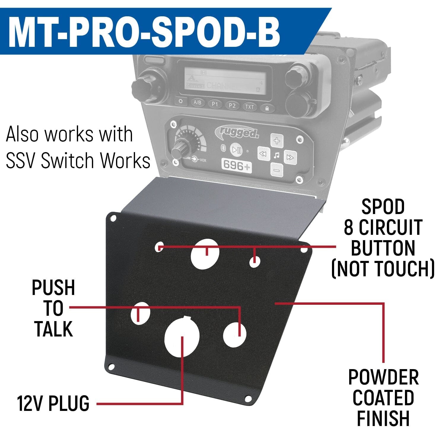 Lower Accessory Panel for Polaris RZR PRO XP RZR Turbo R and RZR PRO R Dash Mount Radio and Intercom - SPOD Touchscreen