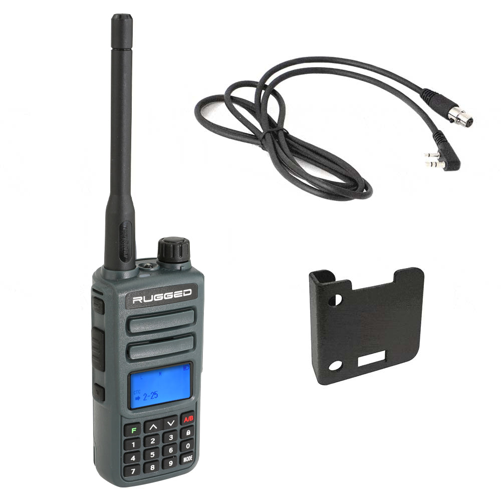 Rugged GMR2 PLUS - GMRS and FRS Two Way Handheld Radio with Mount and Intercom Cable