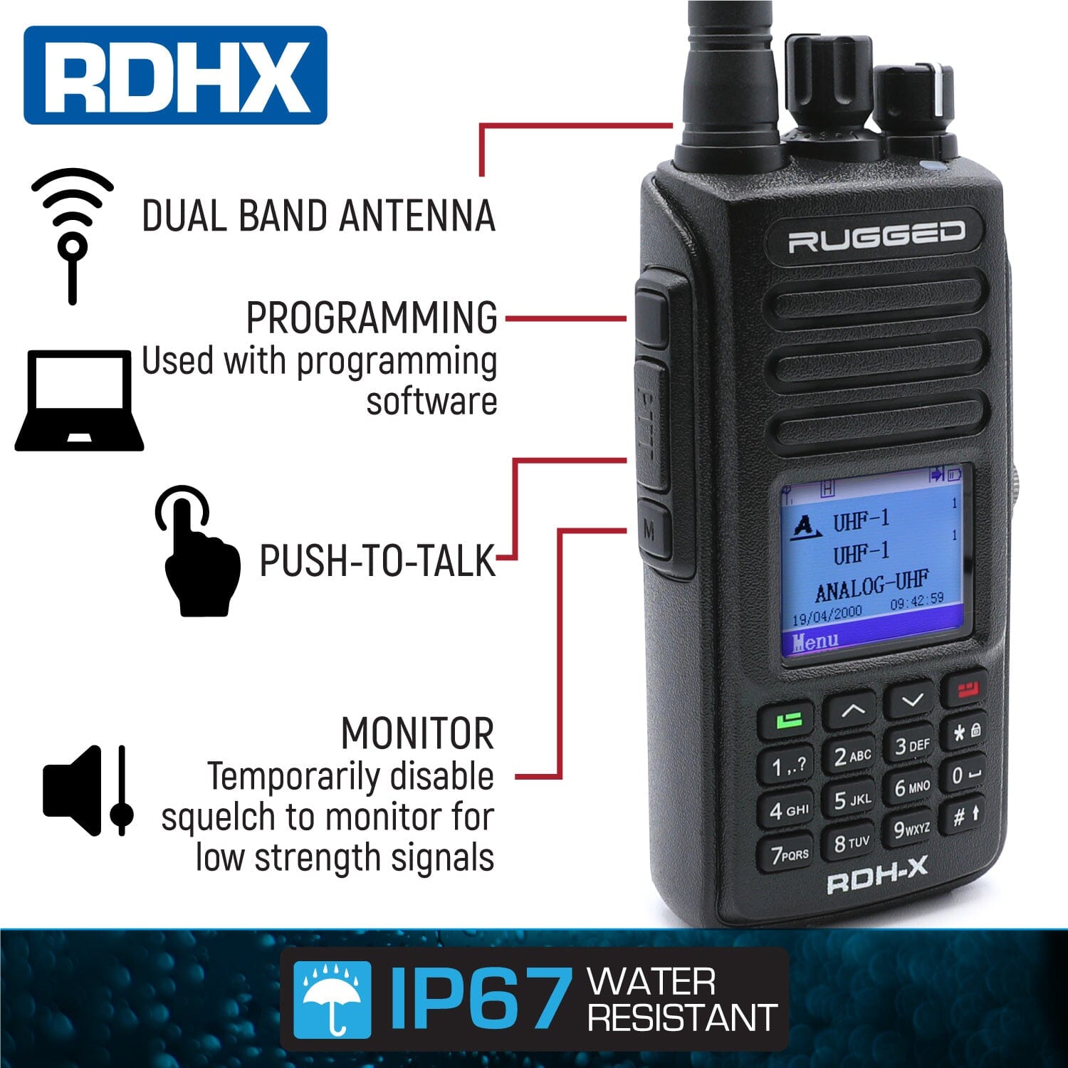 WATERPROOF - Rugged RDH-X - Business Band Two Way Handheld Radio - Digital and Analog - Safety Yellow