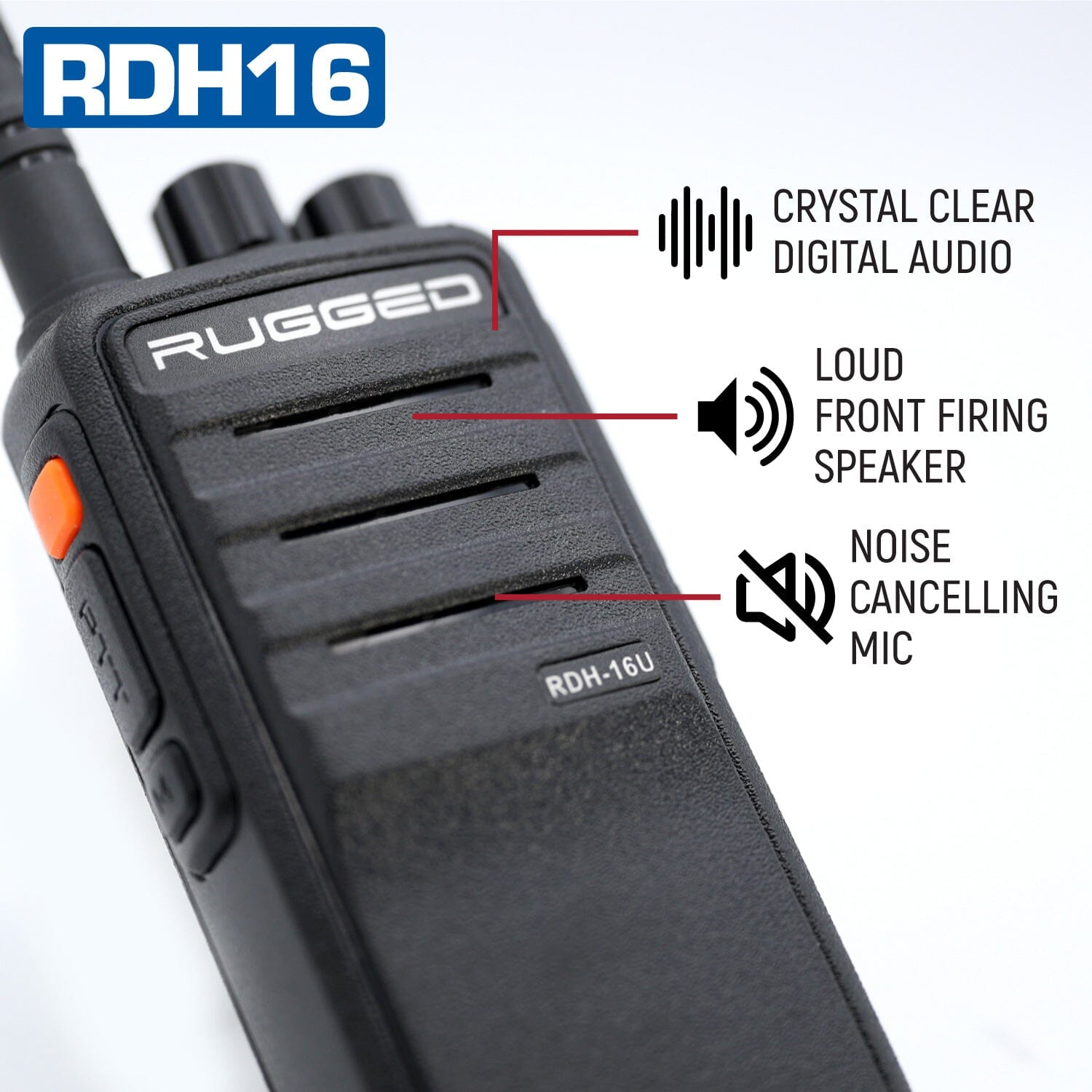 Rugged RDH16 - Business Band Two Way Handheld Radio - Digital and Analog - VHF / Black