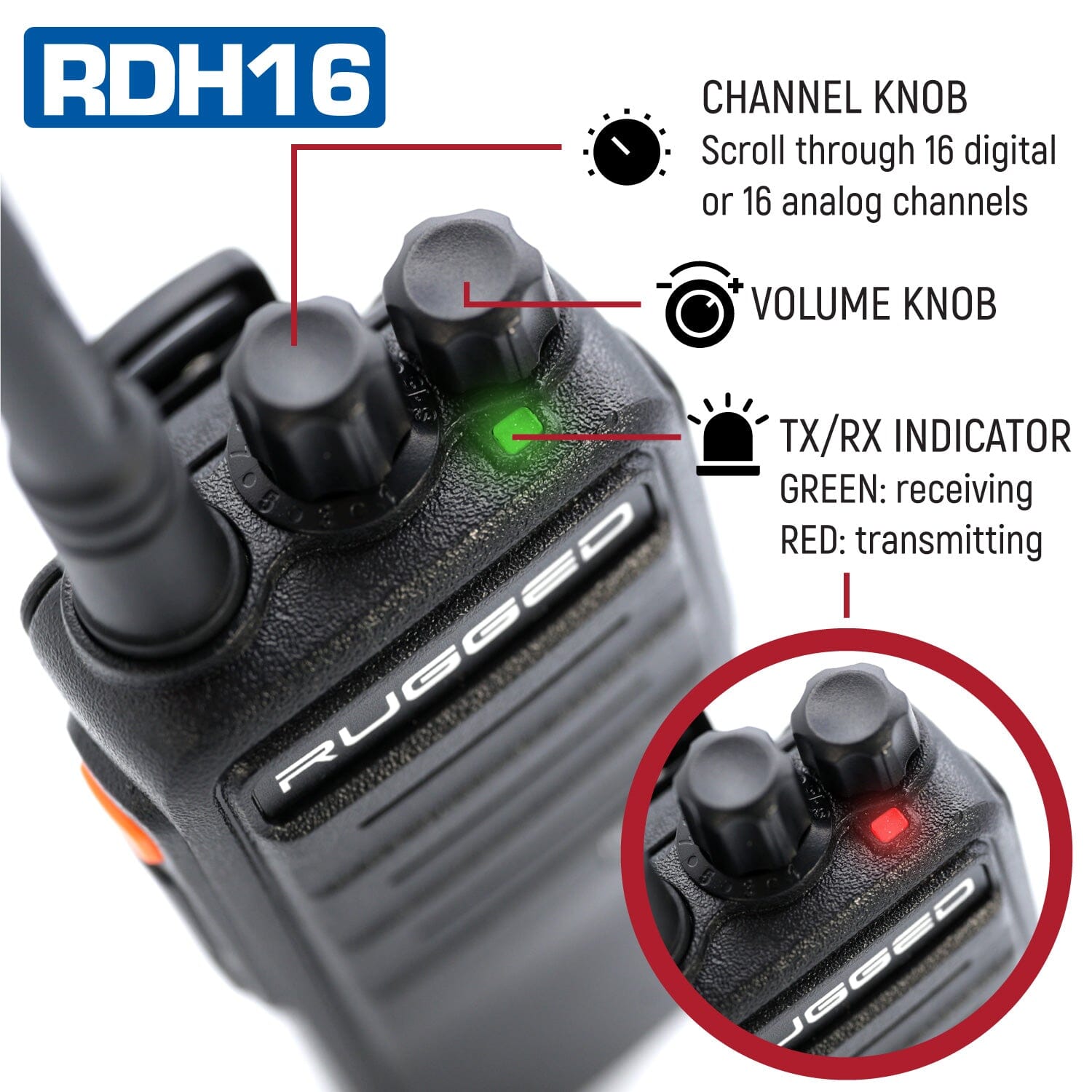 Rugged RDH16 - Business Band Two Way Handheld Radio - Digital and Analog - UHF / Safety Yellow