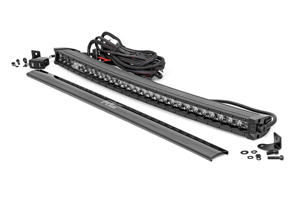 ROUGH COUNTRY 30-INCH CURVED CREE LED LIGHT BAR - (SINGLE ROW | BLACK SERIES W/ COOL WHITE DRL)