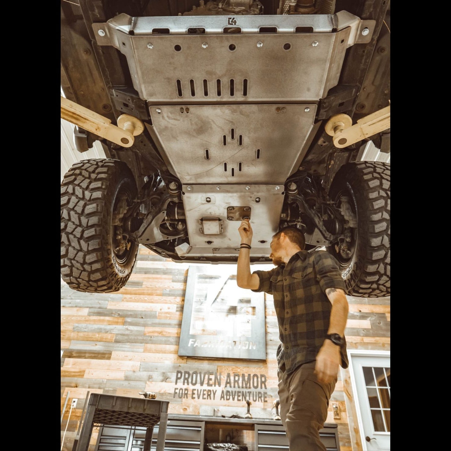 4Runner full skid plates installed on a 5th Gen vehicle, showcasing undercarriage protection and durability.